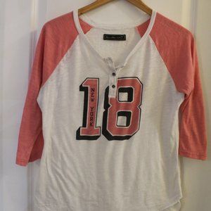 Abercrombie & Fitch Pink/White Henley Raglan Top, Size Medium